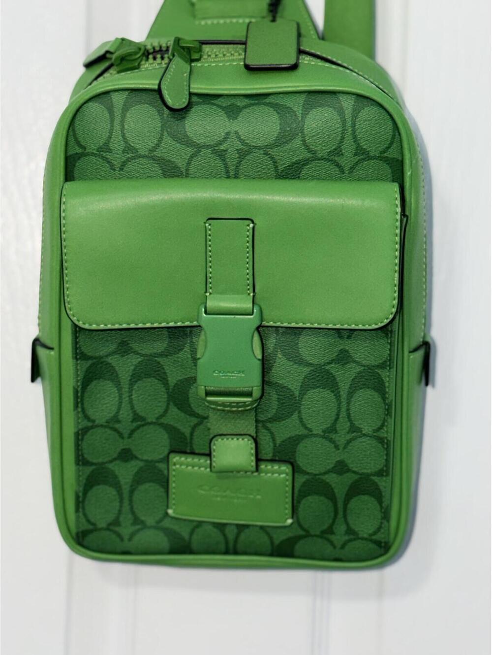 Coach Track Pack In Colorblock Signature Canvas Neon Green